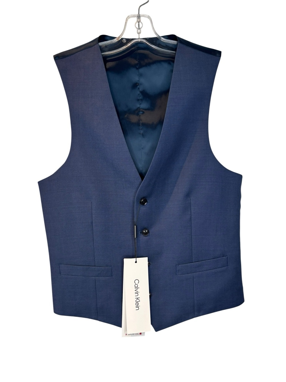 NWT Calvin Klein 4 btn Dress Vest slim fit stretch blue wool Small corporate